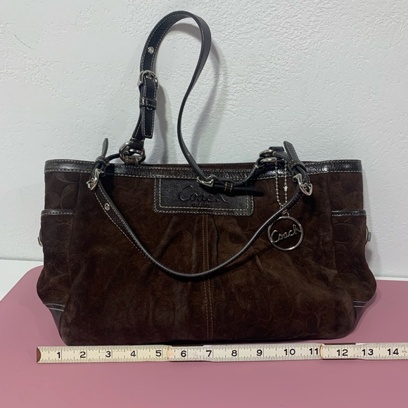 COACH Chocolate Signature Shoulder Bag Suede Logo Y2K F14000 - Picture 12 of 13